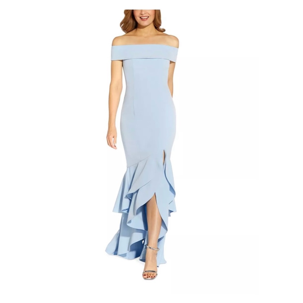 ADRIANNA PAPELL Womens Light Blue Lined Short Sleeve Hi-Lo Dress